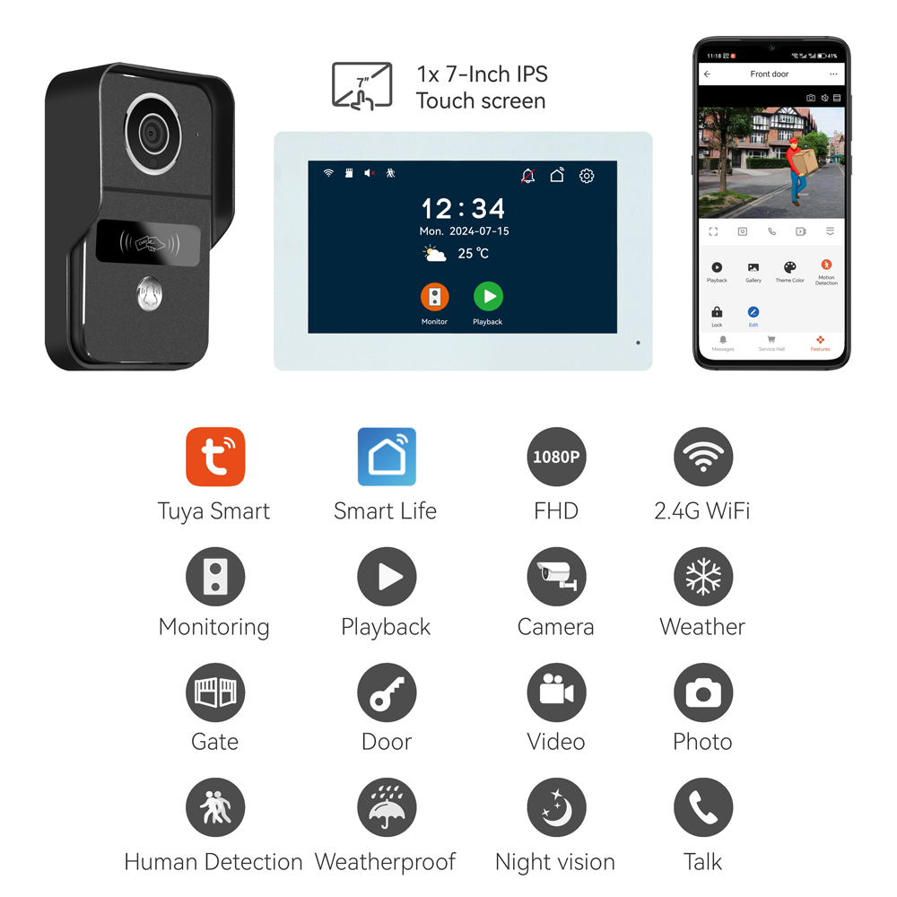 7 Polegada tela ips 2mp tuya a - Wifi Doorbell Camera avaliação e preço